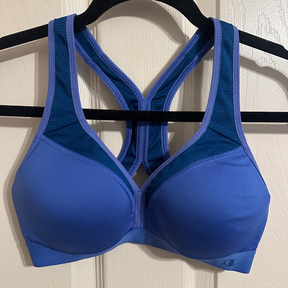 Champion Women's Motion Control Padded Racerback Sports Bra, Blue & Teal, Sz S